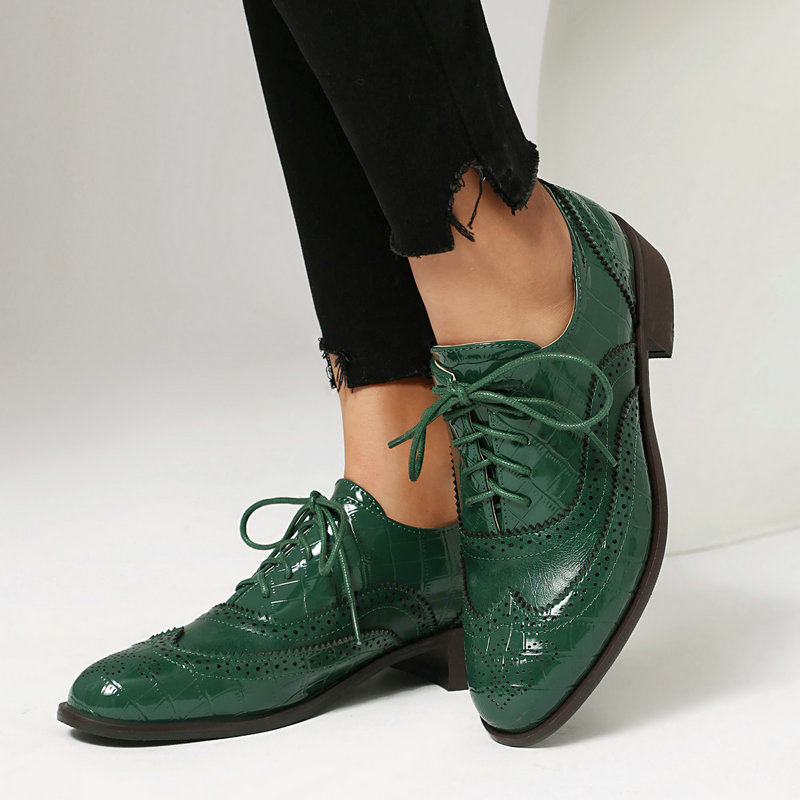 Oxford Lace Up Women - Dames Brogue Oxford schoenen met steenprint,