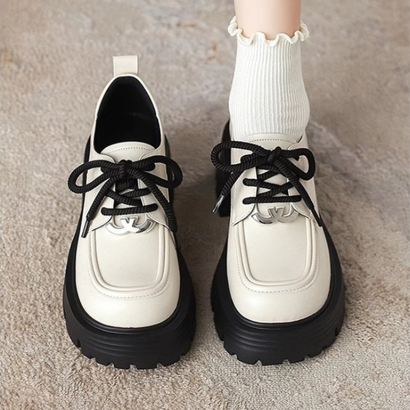 Oxford Lace Up Women - Dames Witte Platform Oxford Schoenen Ronde