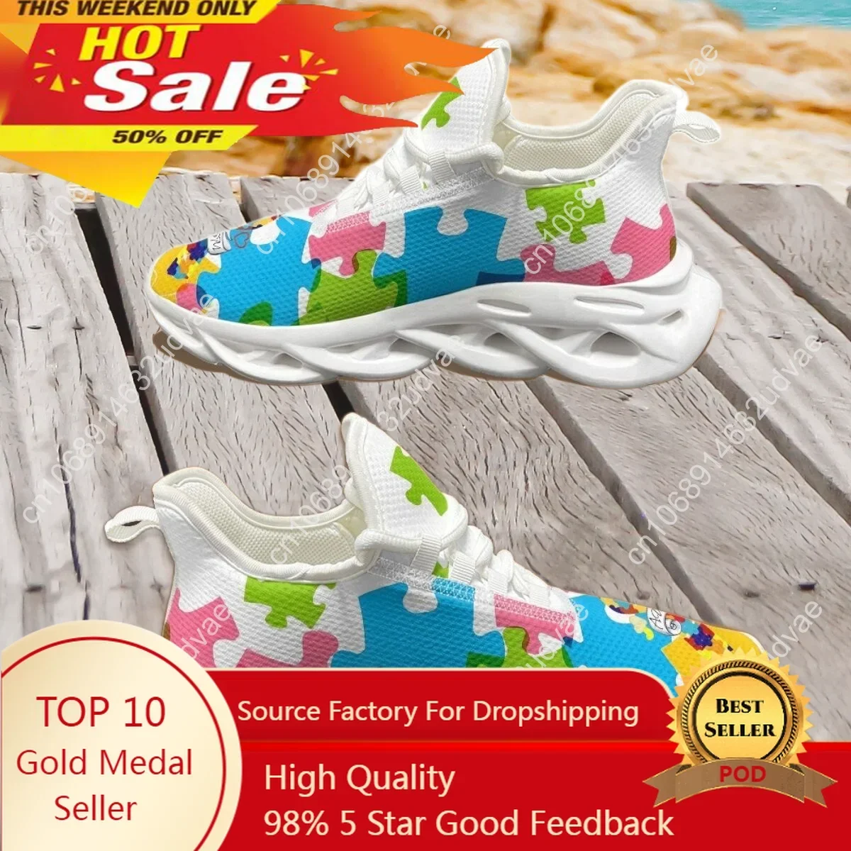 Women'S Shoes Running Sports - Autisme Bewustzijn Sport Hardloopschoen Kleurpuzzel Duurzaam