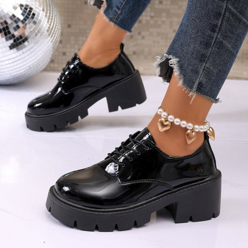 Oxford Lace Up Women - 2026 Nieuwe Dames Lente Zwarte Platform