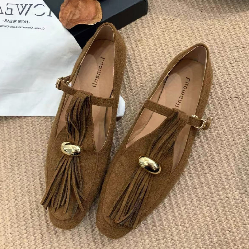 Women Shoes Types - Faux Suede T-Type Flats Damesmode Metalen
