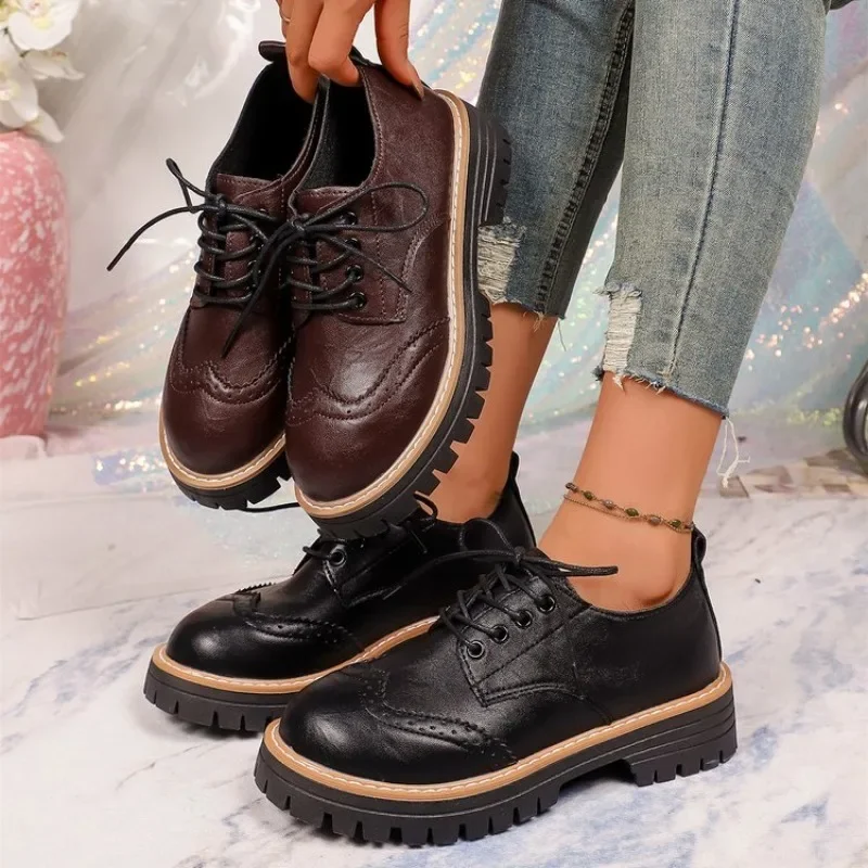 Oxford Lace Up Women - Dames Klassieke Platform Oxford Schoenen Gestikte