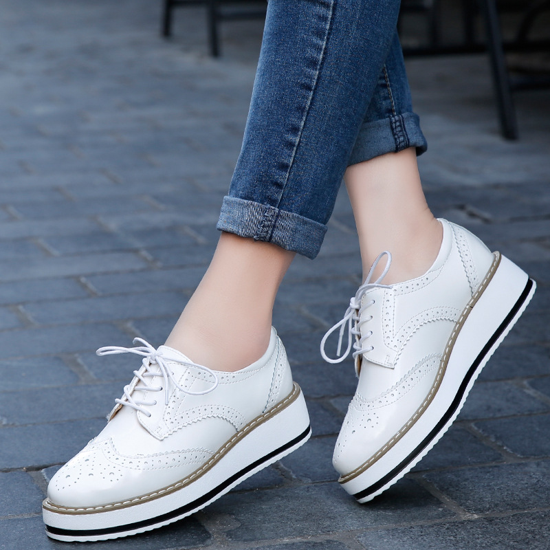 Oxford Lace Up Women - Vrouwen Instappers Schoenen Leer Dikke Hakken